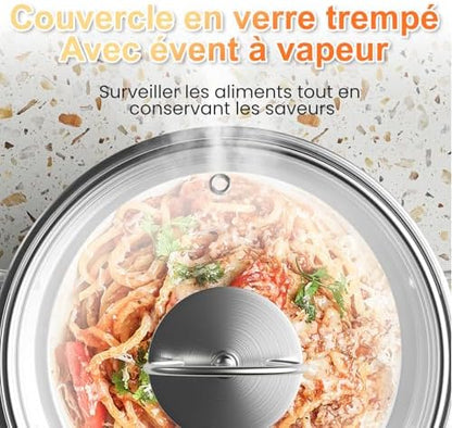 Batterie de Cuisine Induction 12 Pièces, Acier Inoxydable, Argent D