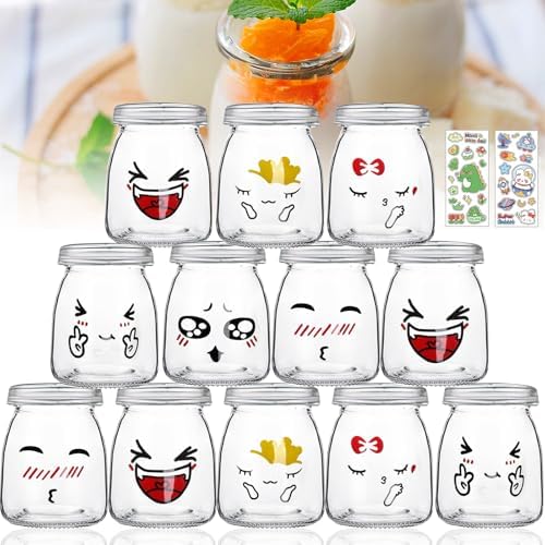 Pots de Yaourt en Verre 150ml avec Couvercle, Petit Pot en Verre Réutilisable