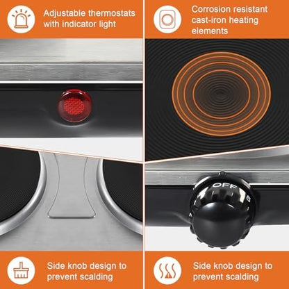 Plaque Induction 2 Feux Portable, Contrôle Thermostatique, Argent et Noir