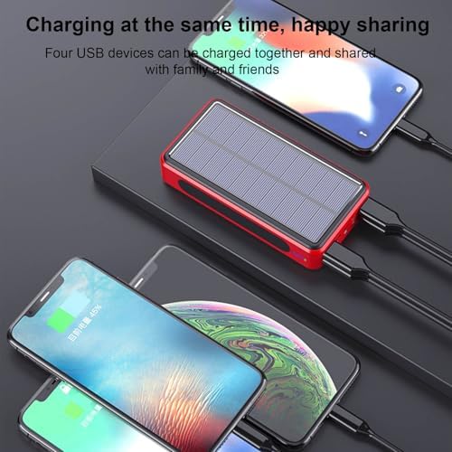 Chargeur Solaire Haute Capacité Batterie Externe 50000mAh, Rouge, 4 Sorties USB
