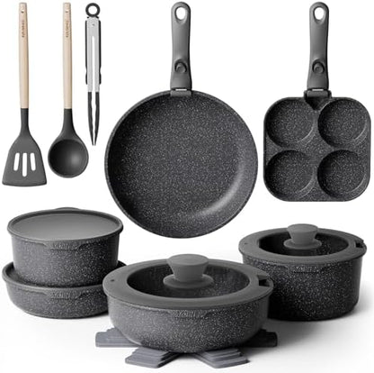Batterie de Cuisine Antiadhésive 20 Pièces, Poignées Amovibles, Blanc