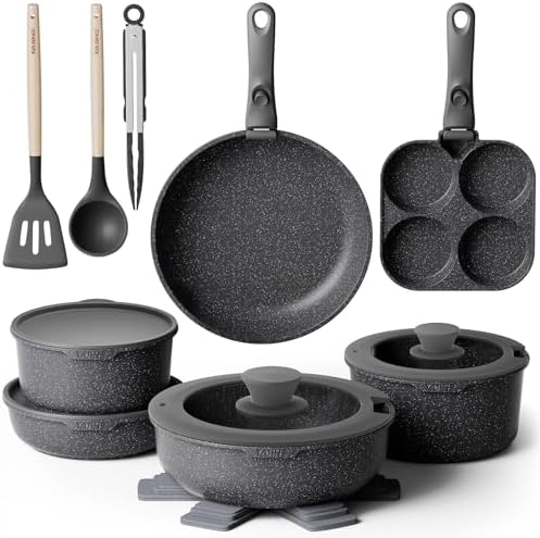 Batterie de Cuisine Antiadhésive 20 Pièces, Poignées Amovibles, Blanc