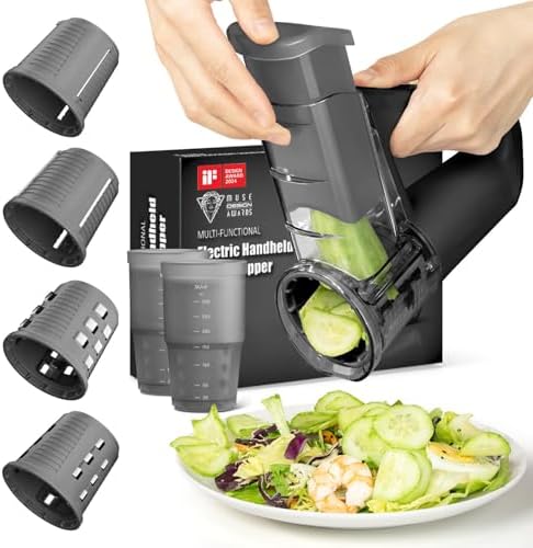 EASCANDY Trancheuse à Légumes Électrique CD039, 4 Lames Interchangeables, Sans Fil, Noir