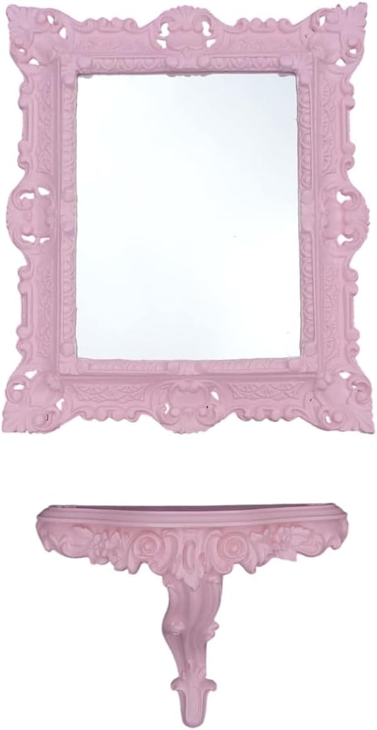Ensemble Miroir Mural et Console - Baroque Antique - Argenté/Or