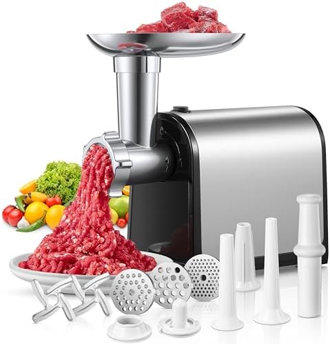 FOHERE Hachoir à Viande Électrique Professionnel, 3 en 1, 2000W Max, Acier Inoxydable