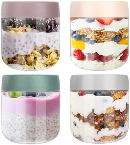 Bocaux Hermétiques Petit Pot en Verre 300ml, Couvercles Pastel, Lot de 4