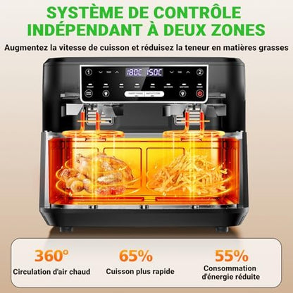 Friteuse à air chaud 12L avec cuisson intelligente et double panier