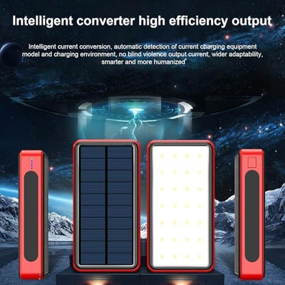 Chargeur Solaire Haute Capacité Batterie Externe 50000mAh, Rouge, 4 Sorties USB