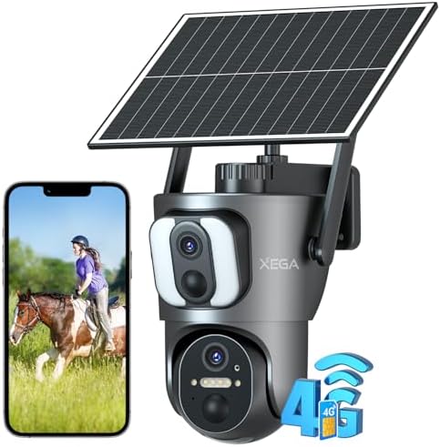 Caméra Solaire 4G LTE Double Objectif, Surveillance Extérieure 2K HD, Gris
