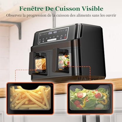 Friteuse à air chaud 10L avec deux paniers et cuisson intelligente