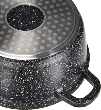KAMBERG Faitout en Fonte d'Aluminium 28 cm, Revêtement Type Pierre, Couvercle en Verre, Induction