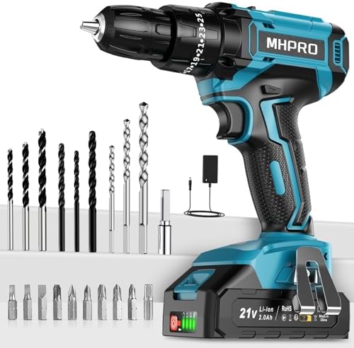 MHPRO Perceuse Visseuse Sans Fil 21V, 42N.m, 2 Batteries 2.0Ah, 24 Accessoires