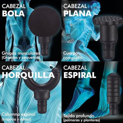 Jocca Pistolet de Massage Musculaire, 9 Vitesses, 4 Têtes Interchangeables, Écran LED