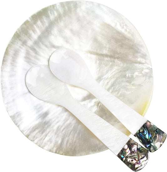 Ensemble de Couverts à Caviar - Nacre avec Ormeau Vert - 8,9 cm