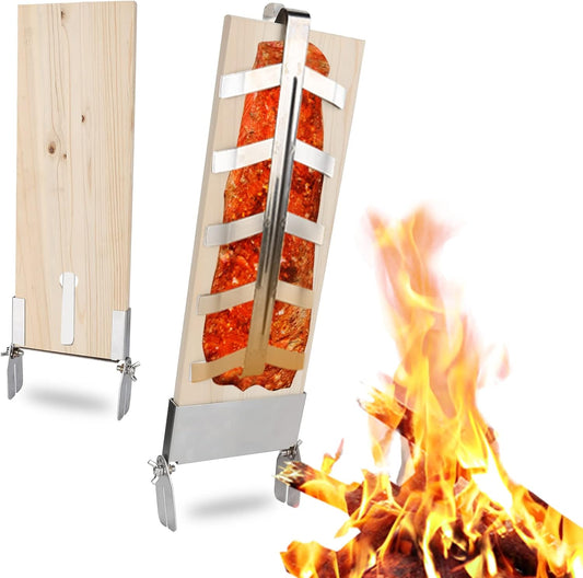 Planches à Saumon Flammé - Bois de Cèdre - Support Inox Réglable