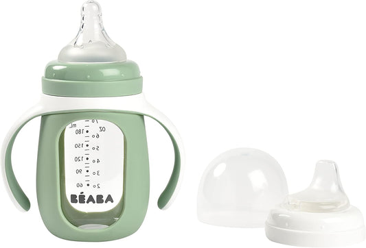 Tasse d'Apprentissage Béaba - Verre Solide - Housse Silicone Amovible