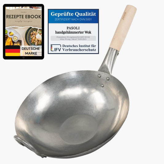 Wok Traditionnel - Acier au Carbone - Fond Plat