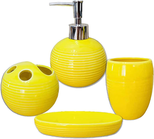 Ensemble d'Accessoires de Bain - Céramique Jaune - 5 Pièces