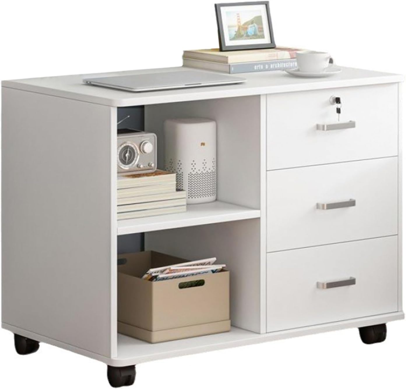 Caisson de Bureau Mobile - 3 Tiroirs - Étagères Ouvertes