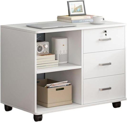 Caisson de Bureau Mobile - 3 Tiroirs - Étagères Ouvertes