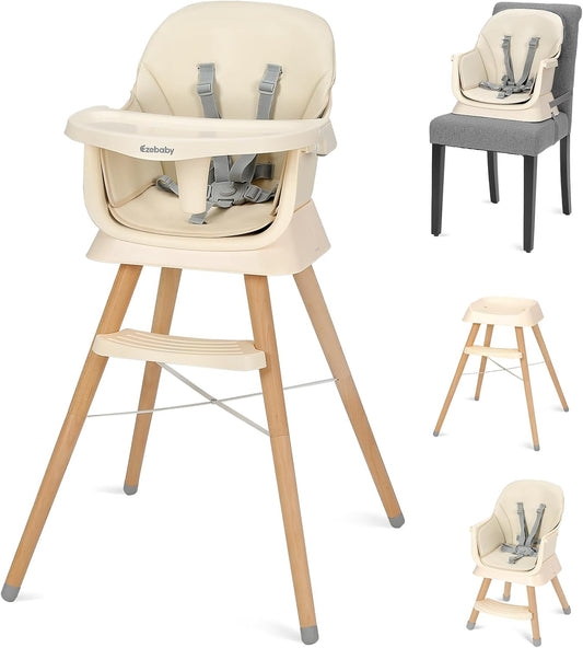 Chaise Haute Multifonctionnelle - 6 en 1 - Pieds en Bois
