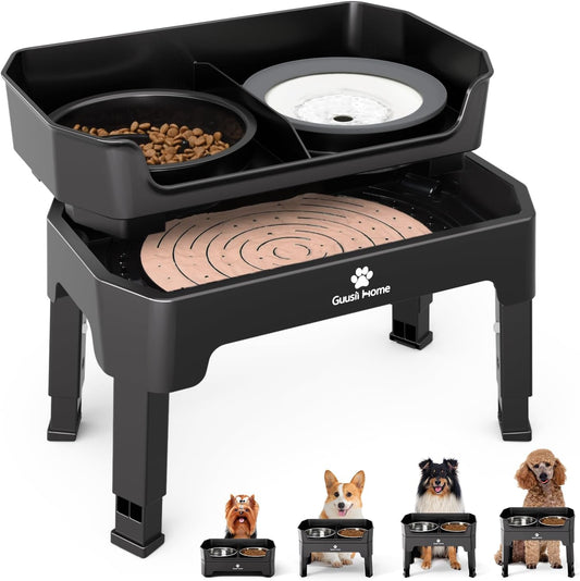 Support de Gamelles pour Chiens - Hauteur Réglable - Double Bol Inox