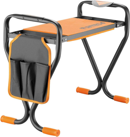 Tabouret de Jardin Pliable - Coussinets Confortables - Sac à Outils Inclus