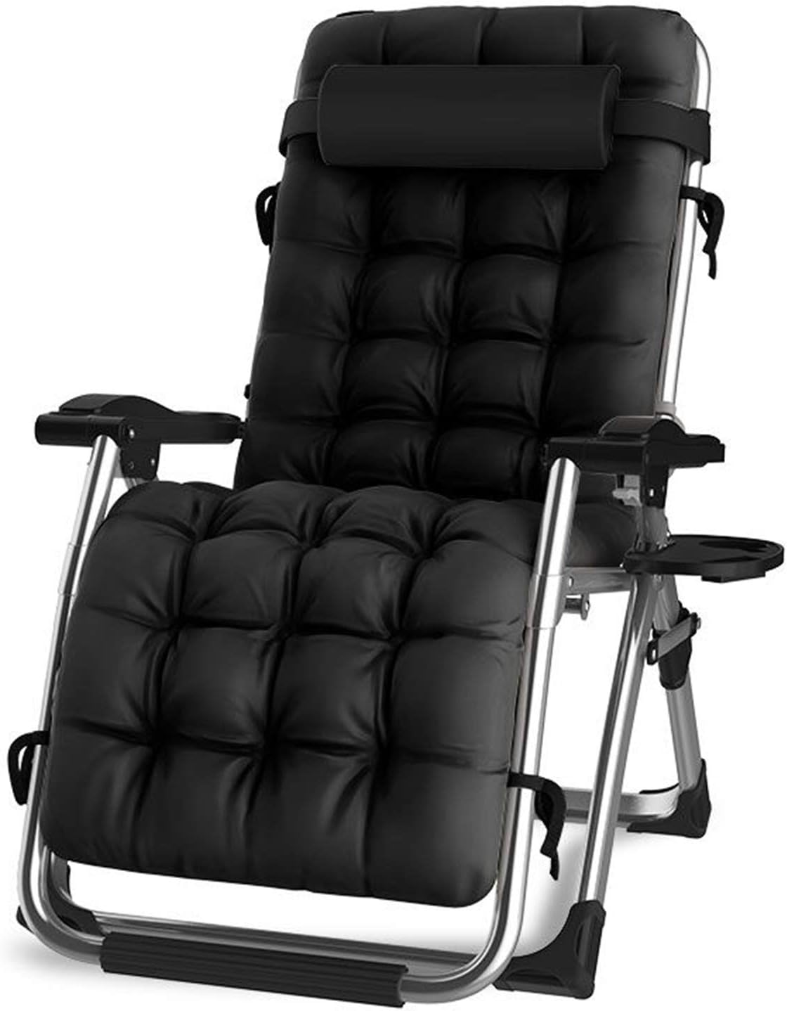 Chaise Longue Inclinable - Portable - Avec Coussin Noir