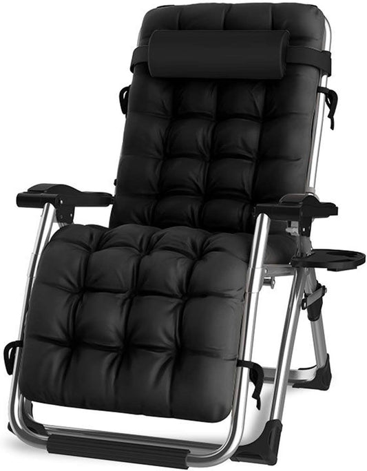 Chaise Longue Inclinable - Portable - Avec Coussin Noir