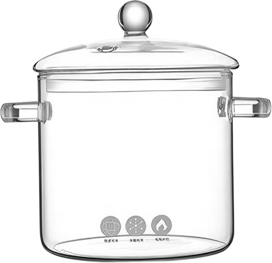 Casserole en Verre - 3L avec Couvercle - Poignée Intégrée
