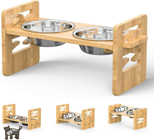 Porte-Gamelle Chien Surélevé - Bambou Durable - Bols Inoxydables