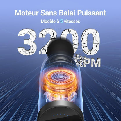 MERACH Pistolet de Massage Électrique, Modèle M019, 6 Têtes Réglables, 5 Vitesses