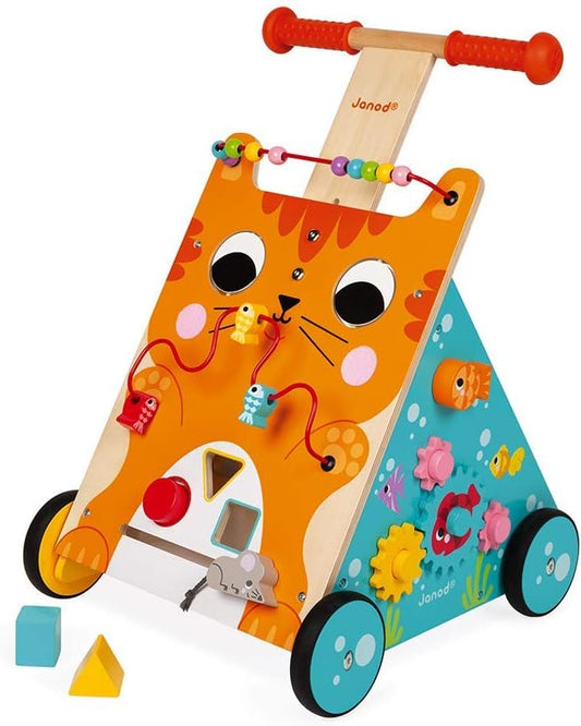Chariot Multi-Activités en Bois - Pousseur Évolutif avec Frein - Dès 1 an
