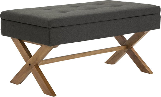 Banquette Namaro - Tissu Gris Foncé - Pieds Bois Antique Clair