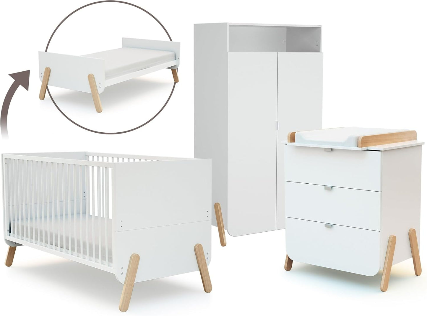 Ensemble Chambre Bébé - Lit Évolutif 70x140 - Commode à Langer