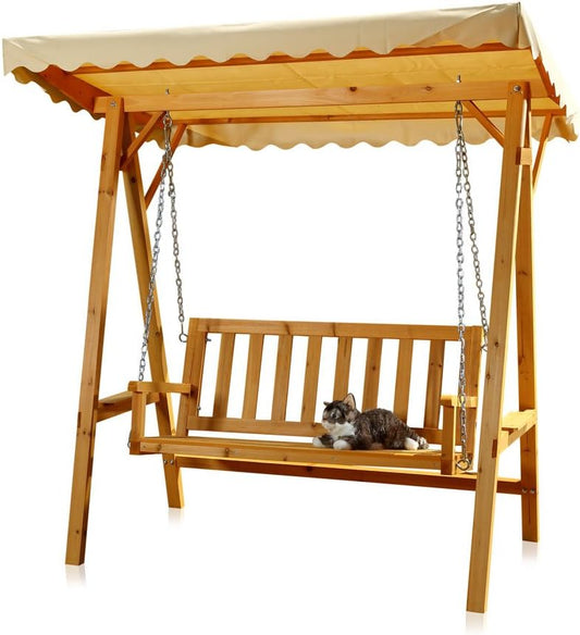 Balancelle de Jardin en Bois - Toit d'Ombrage - Couleur Beige