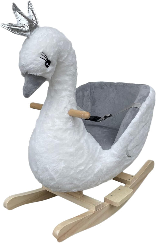 Fauteuil à Bascule en Bois - Cygne en Peluche - Effets Sonores