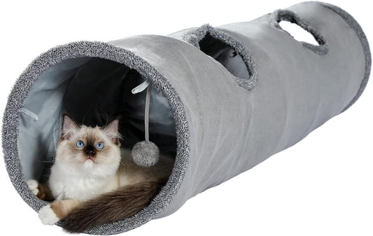 Tunnel pour Chat en Daim - Grand Diamètre 30cm - Pliable et Sûr