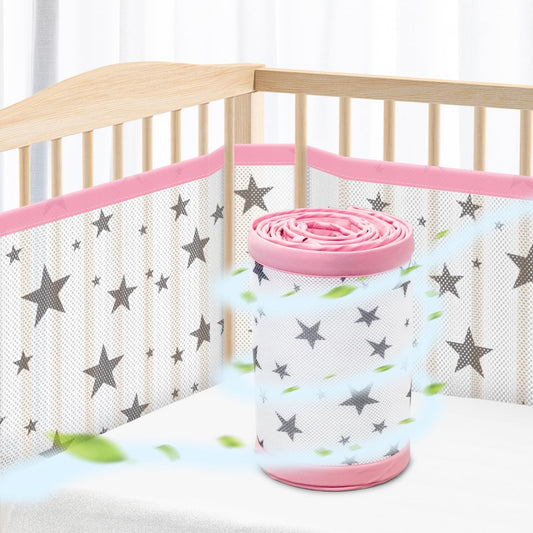 Tour de Lit Bébé - Maille Respirante - Motif Étoile Rose