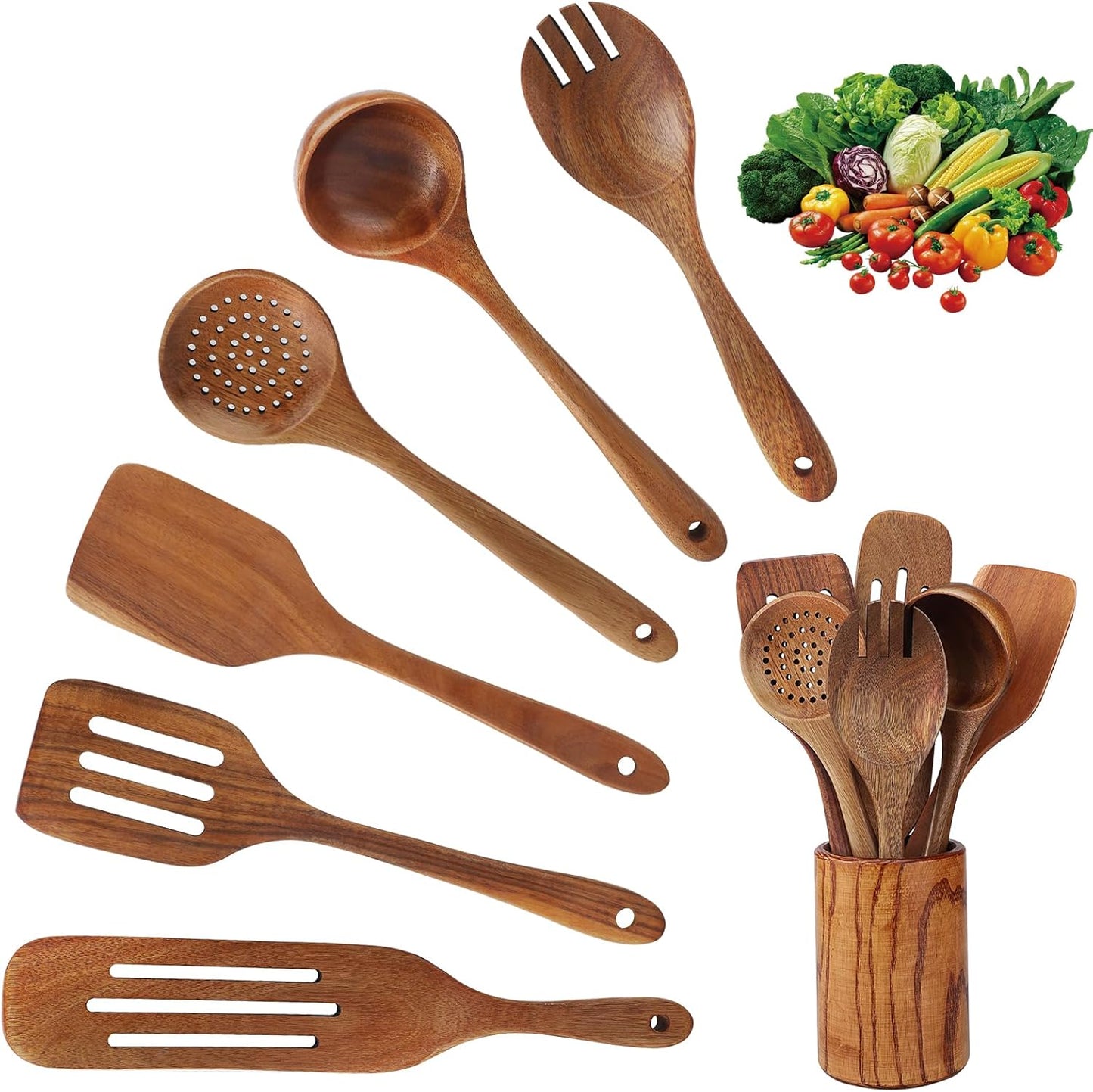 Ustensiles de Cuisine en Teck - Cuisson Efficace - Stockage Pratique