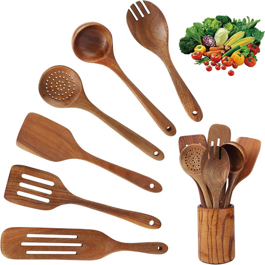 Ustensiles de Cuisine en Teck - Cuisson Efficace - Stockage Pratique