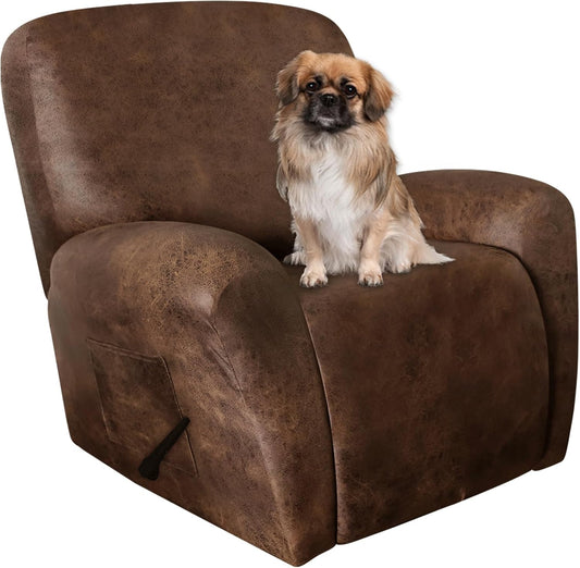 Housse de Chaise Inclinable - Aspect Cuir - Marron Foncé