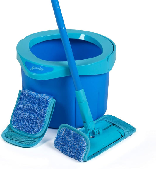 Kit Balai Plat - Essorage Automatique - Tête Microfibre Rotative