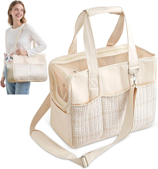 Sac de Transport pour Animaux - Pliable et Sécurisé - Beige Élégant