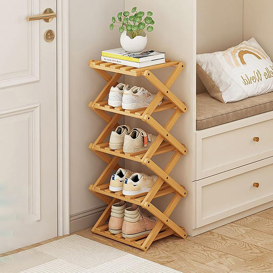 Étagère à Chaussures - Pliable 5 Niveaux - Bambou Naturel