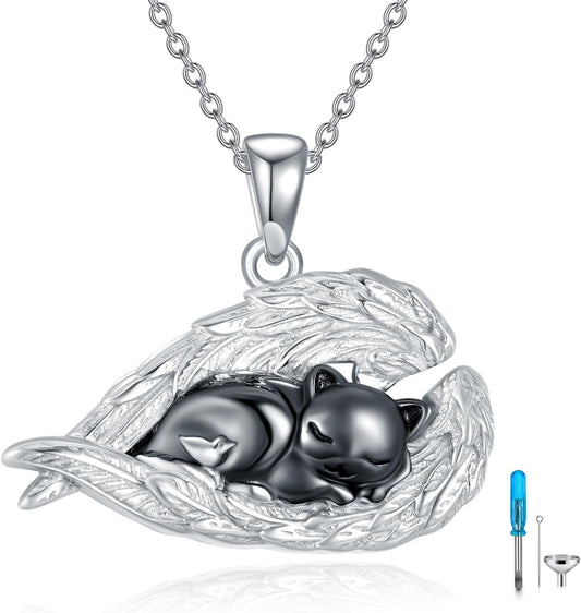 Boîte à Cendres Chat - Collier Souvenir en Argent - Bijoux Commémoratifs