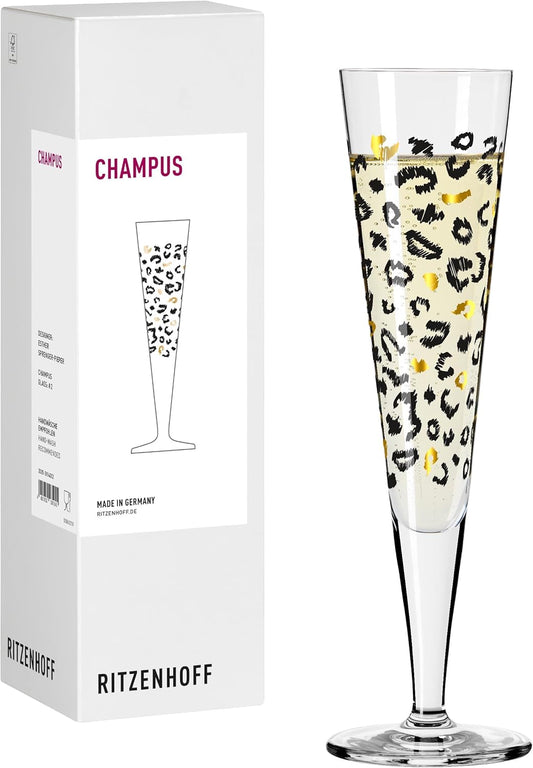 Flûte à Champagne - Motif Léopard Doré - Verre en Cristal 200 ml