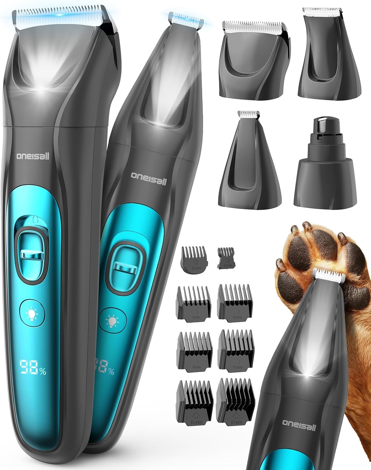 Tondeuse Professionnelle pour Chiens - 4-en-1 Sans Fil - LED & Batterie Longue Durée
