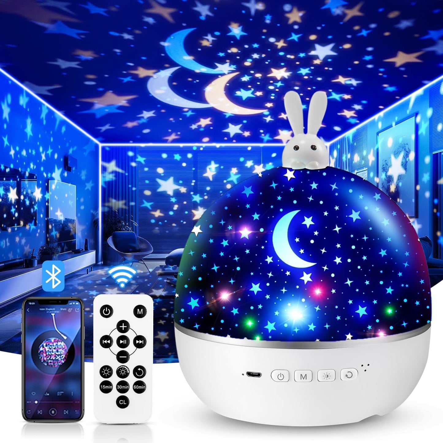 Veilleuse Bébé - Projecteur Ciel Étoilé - Bluetooth Musicale