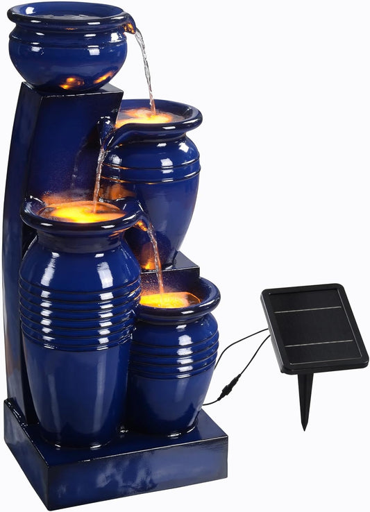 Fontaine d'eau Extérieure - 4 Étages - Lumières LED Solaires